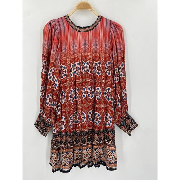 Anthropologie Tanvi Kedia S red satin Boho Mini Dress - Picture 3 of 6